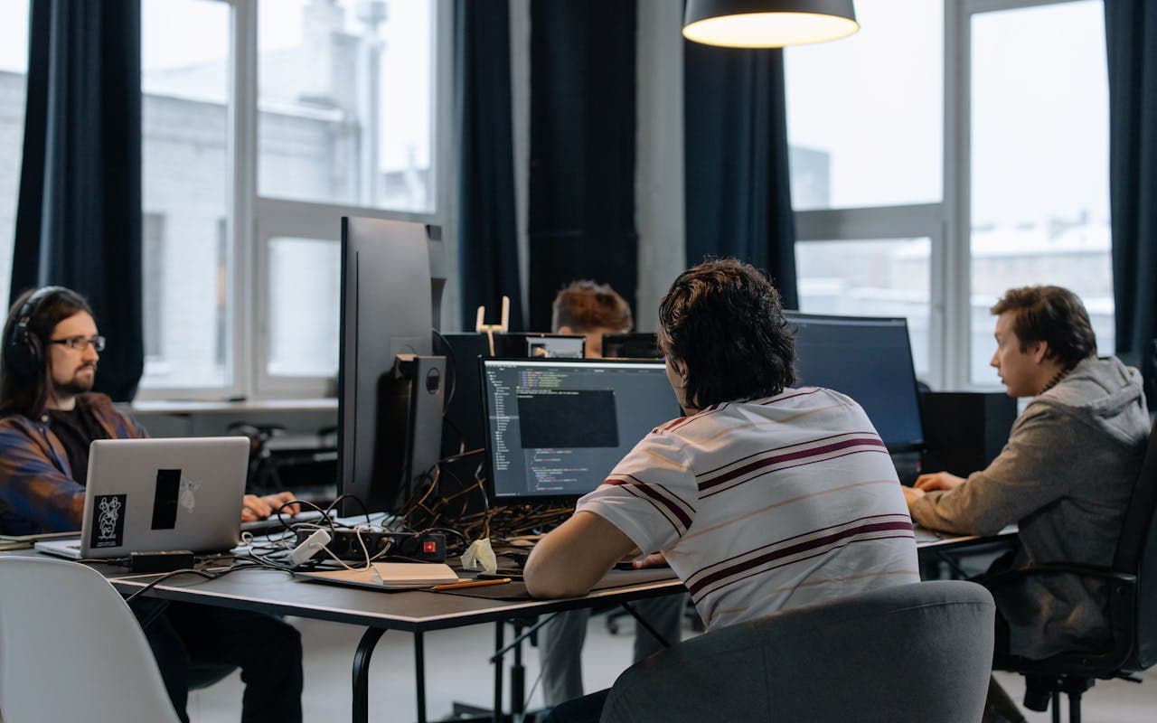 A team working at desks in a modern office